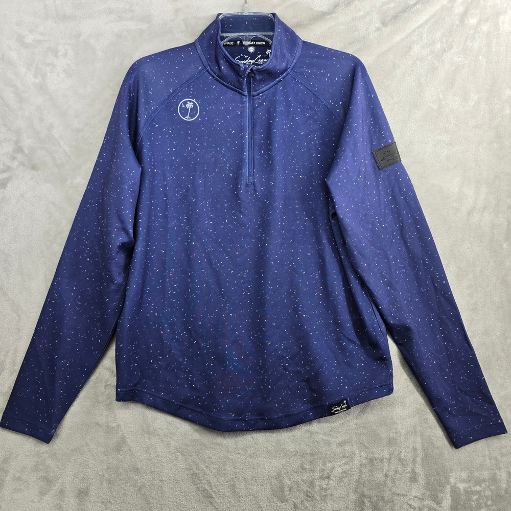 Sunday Crew Men's‎ Blue Speckled Quarter Zip Long Sleeve Golf Shirt Size Medium